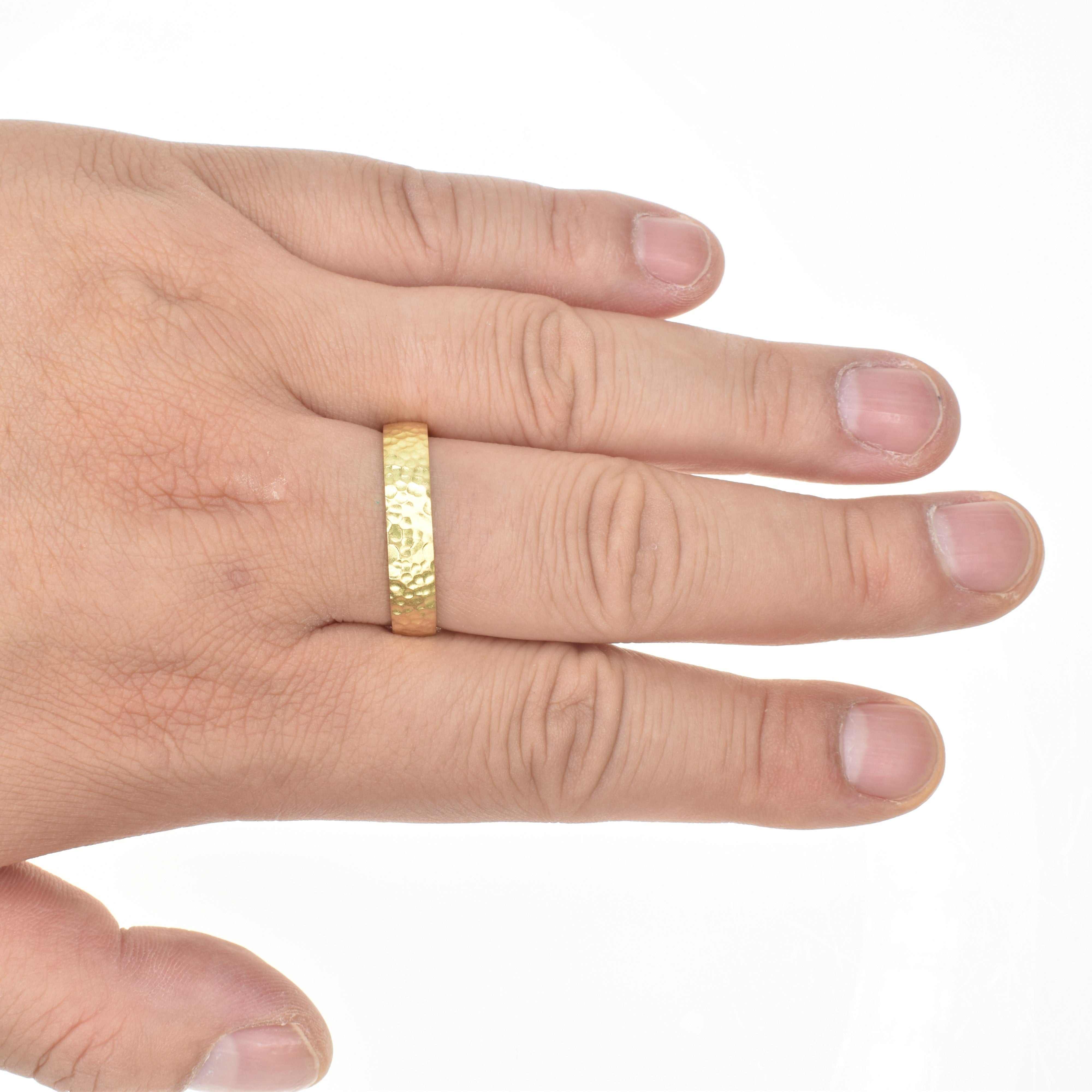 Hammered Gold Mens Band 5mm Wide