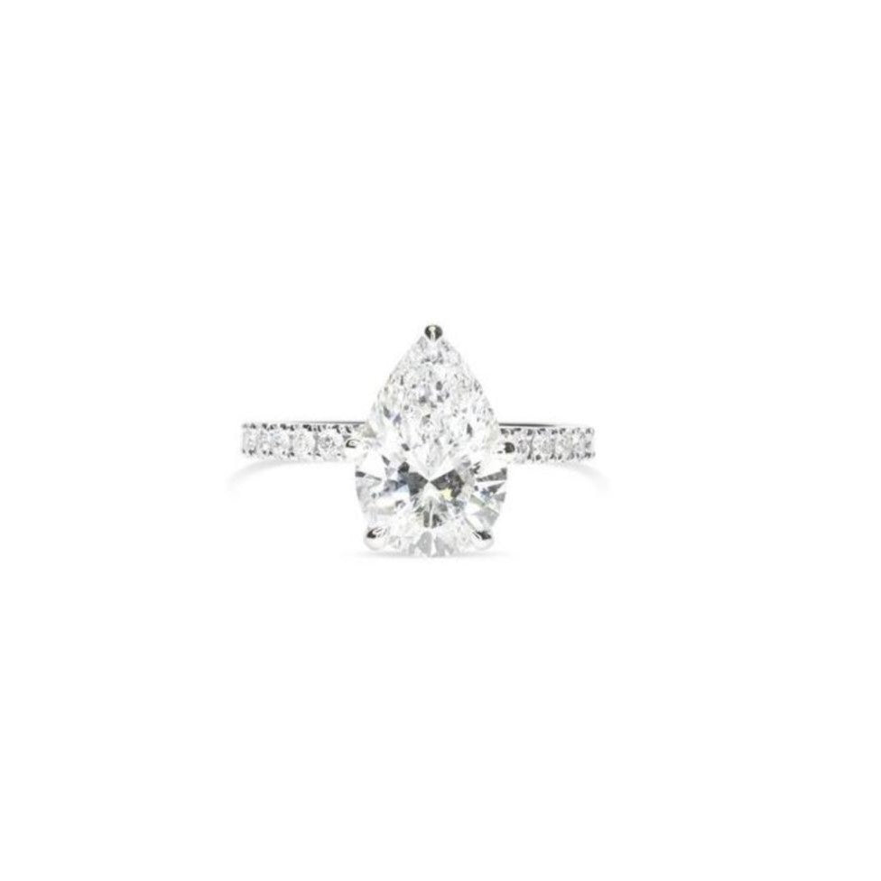 2ct Pear Shaped Diamond Ring with Diamond Band