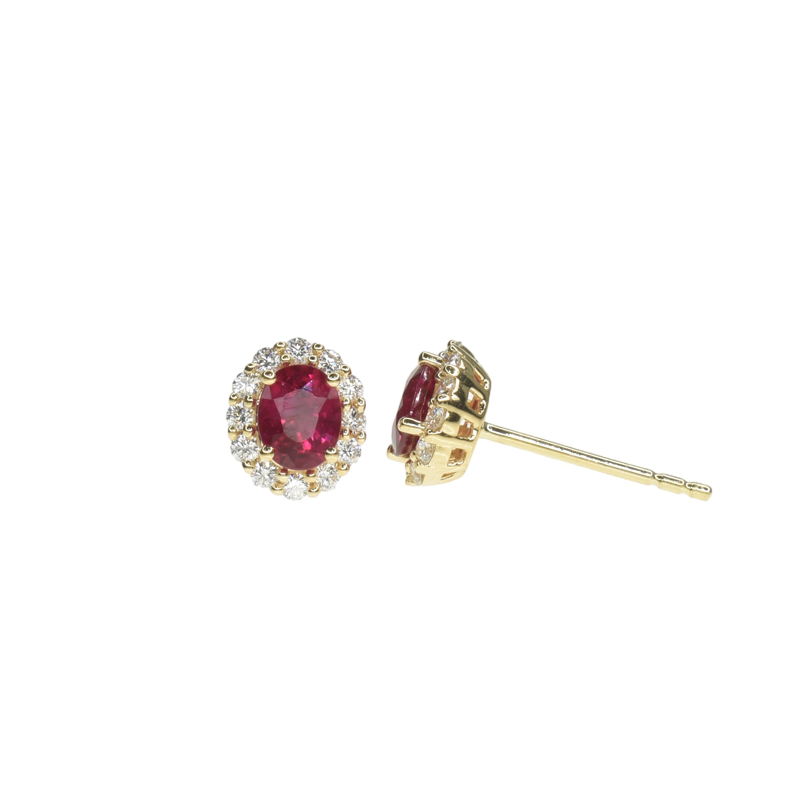 Burmese Ruby and Diamond Halo Earrings