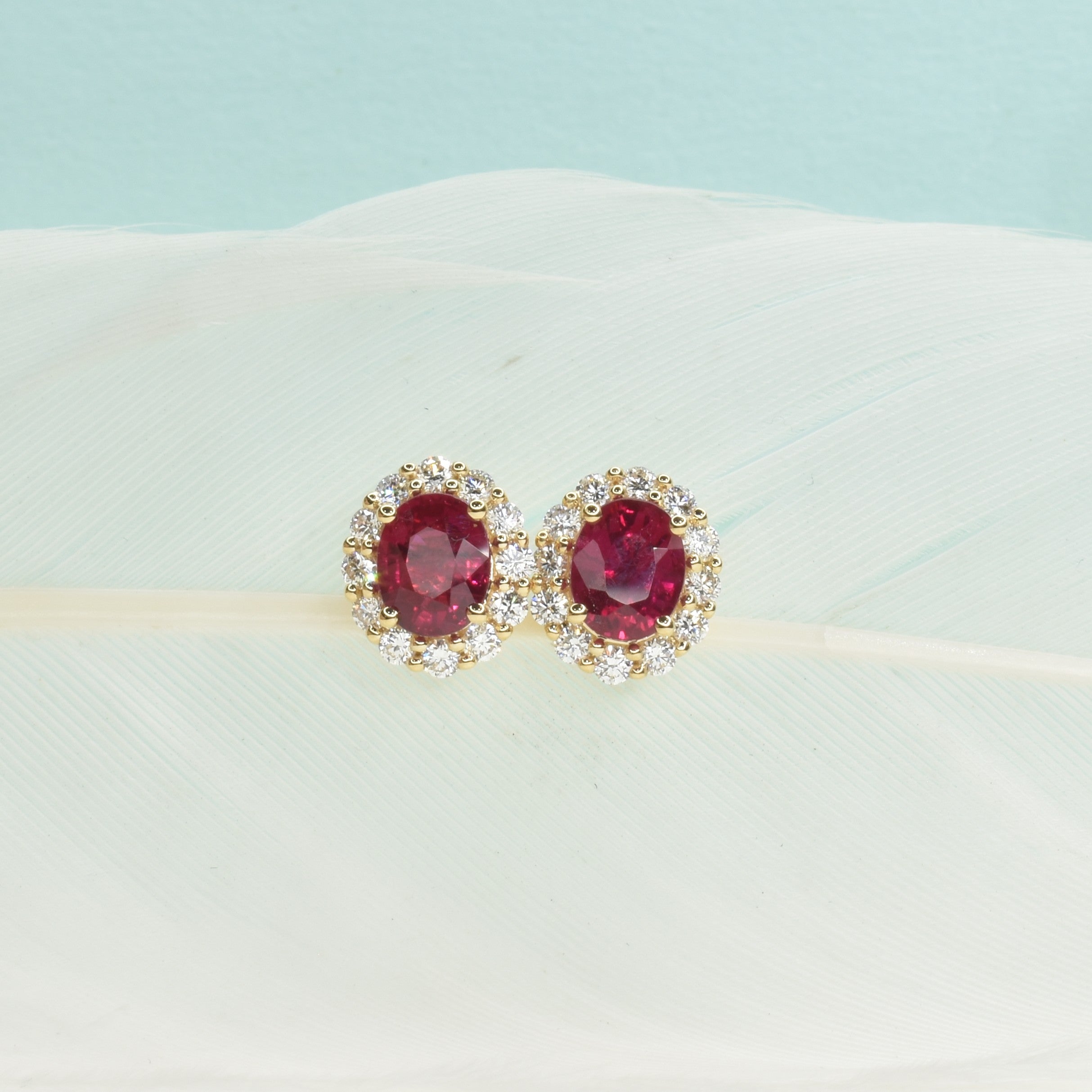Burmese Ruby and Diamond Halo Earrings