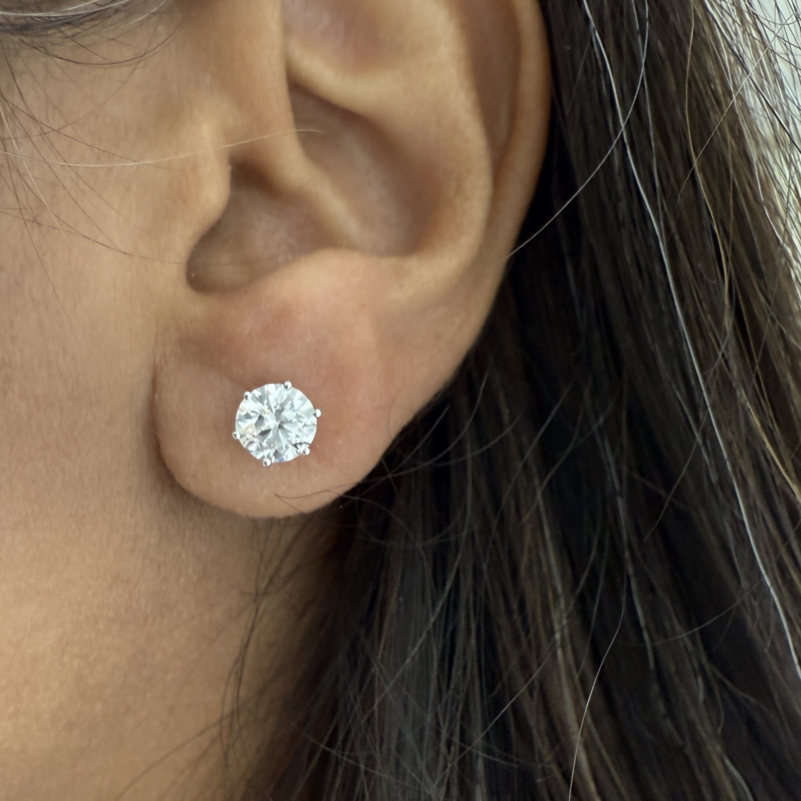 2ct Round Lab Grown Diamond Earrings with 6 Prongs