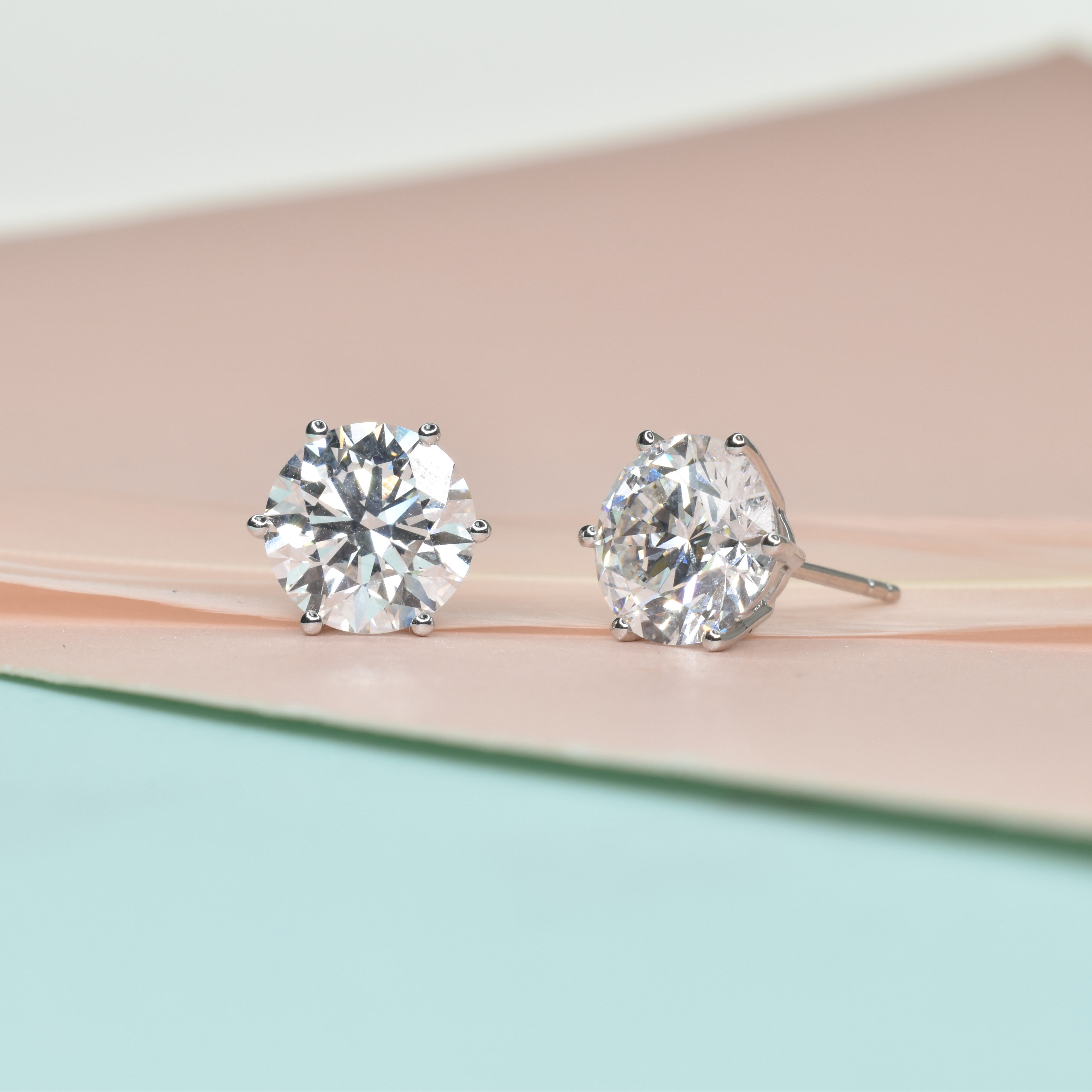 4ct Round Lab Grown Diamond Earrings with 6 Prongs