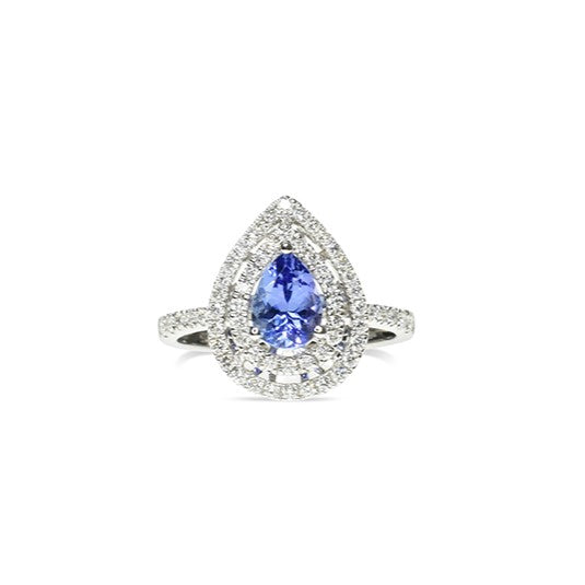 Pear Shaped Tanzanite Ring  with Double Halos
