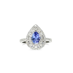 Pear Shaped Tanzanite Ring  with Double Halos