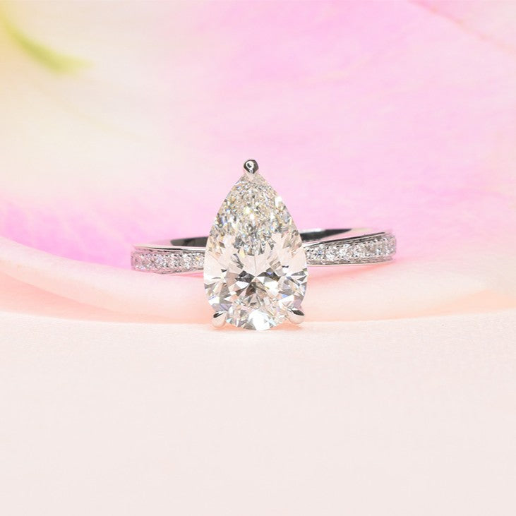 2ct Pear Shape Lab Grown Engagement Ring with Diamond Set Band