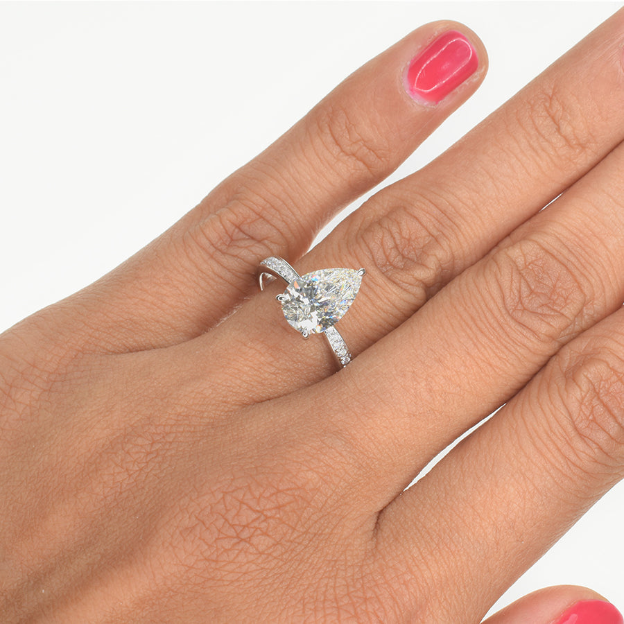 2ct Pear Shape Lab Grown Engagement Ring with Diamond Set Band