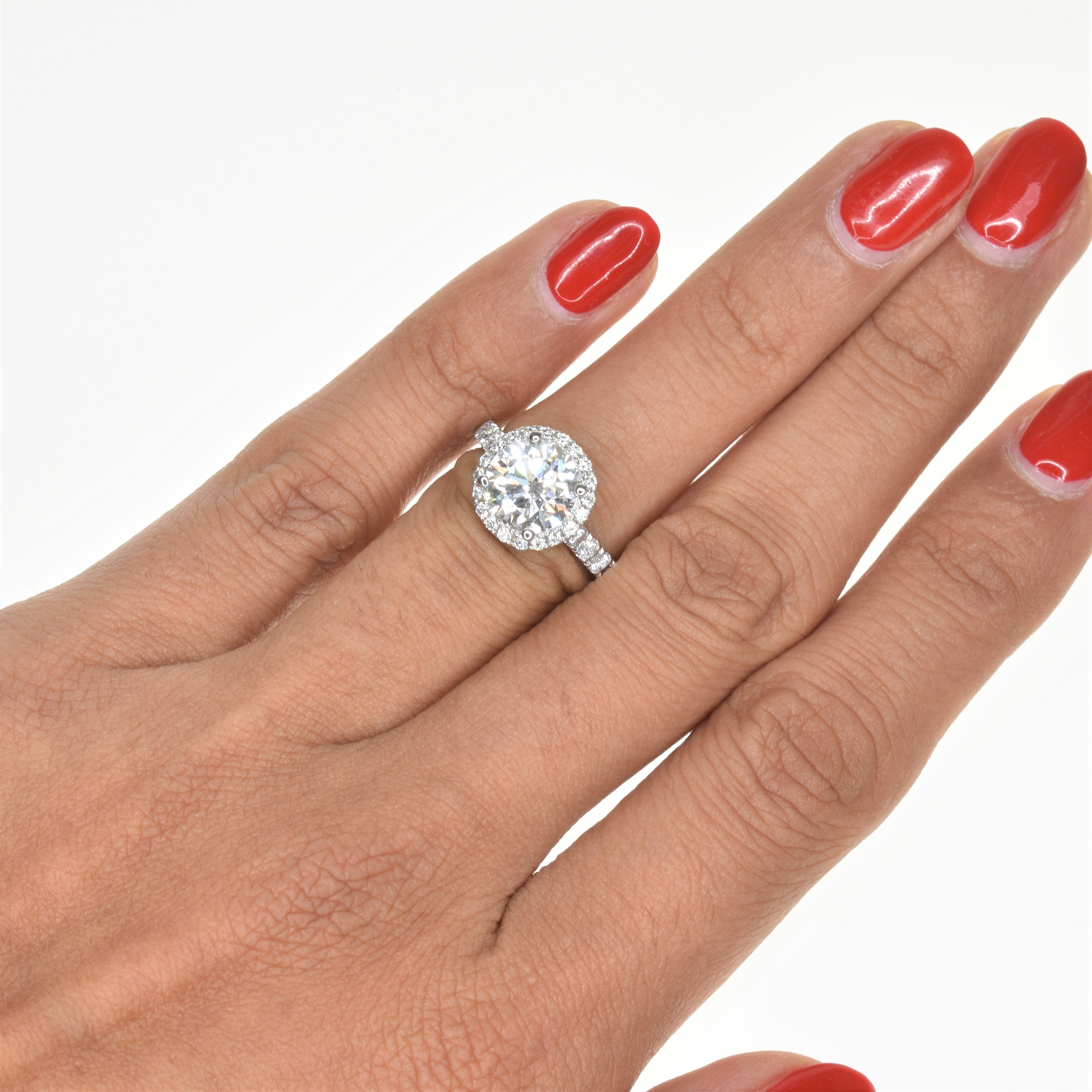 2ct Lab Grown Diamond Engagement Ring with Pave Halo and Band