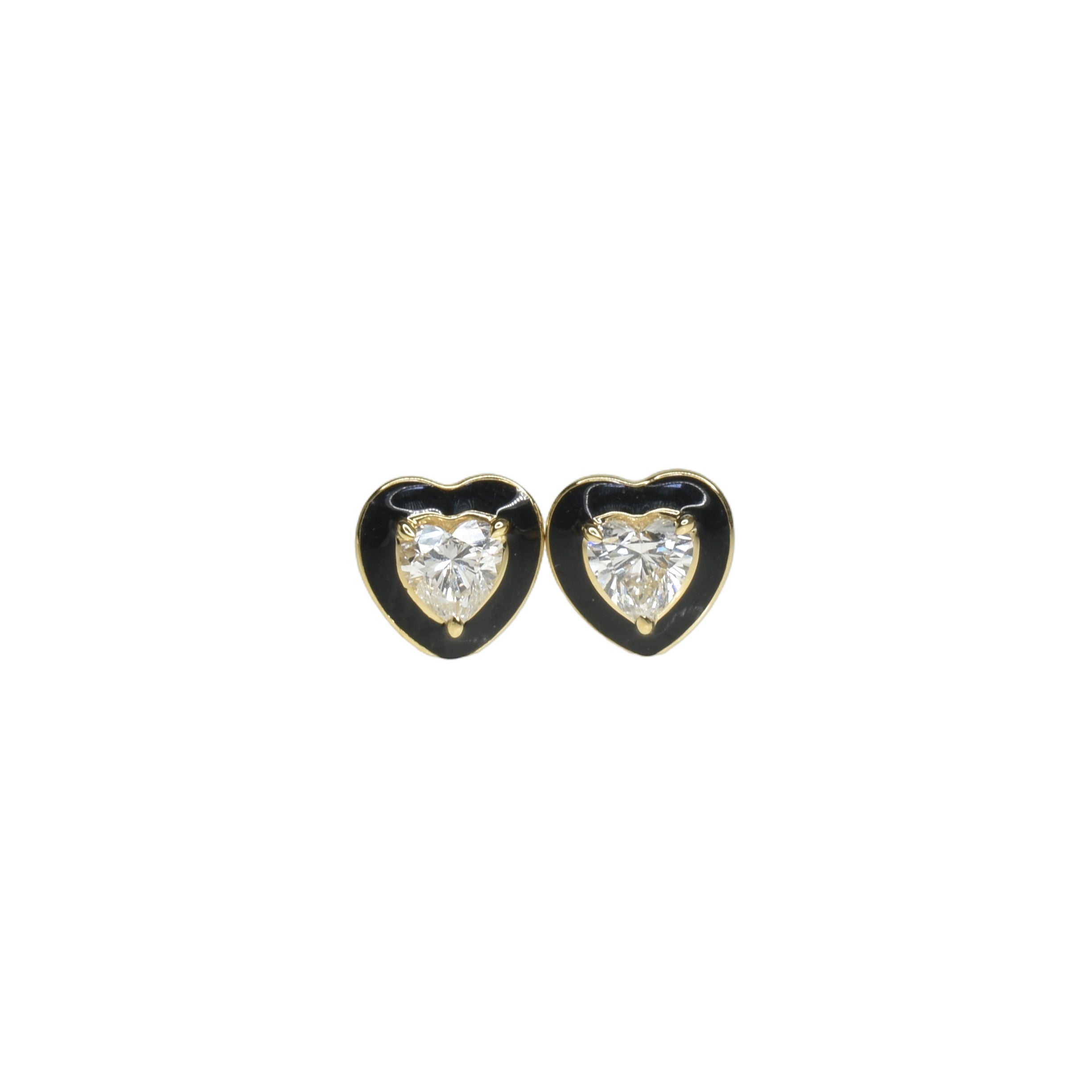 Heart Solitaire earrings with Black Enamel