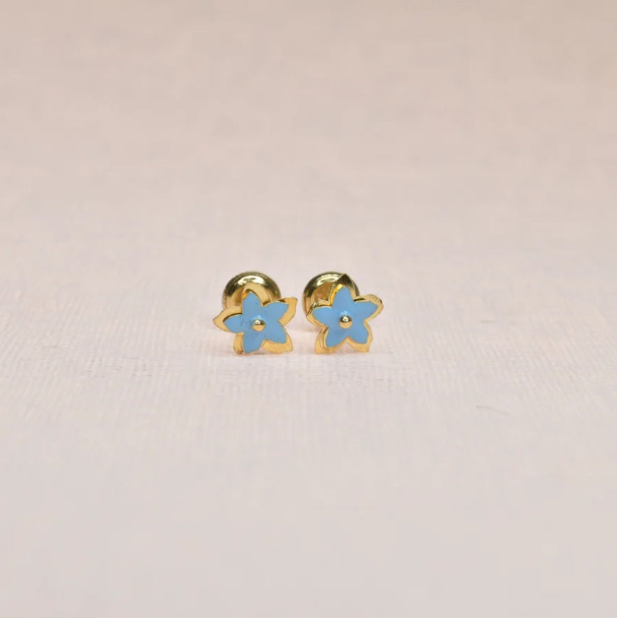 Blue Flowers Enamel Earrings