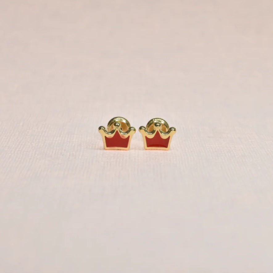 Red Crowns Enamel Earrings