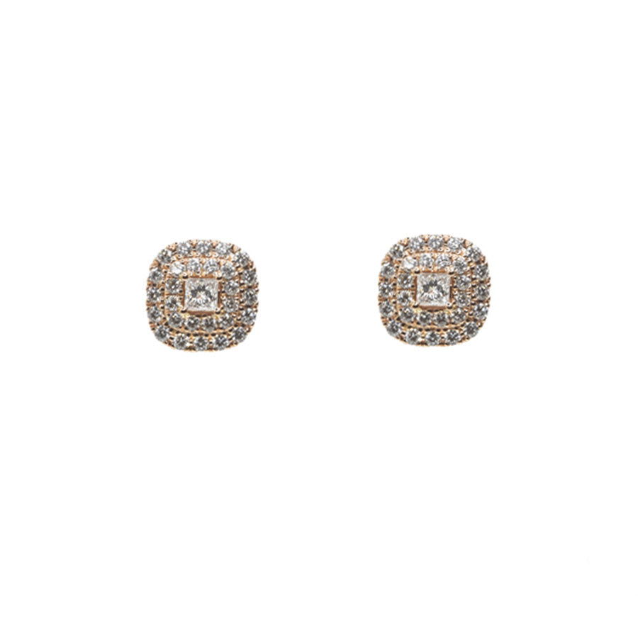 Double Halo Earrings with Princess Diamond