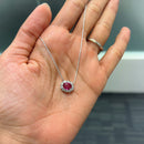 Ruby Diamond Halo Necklace