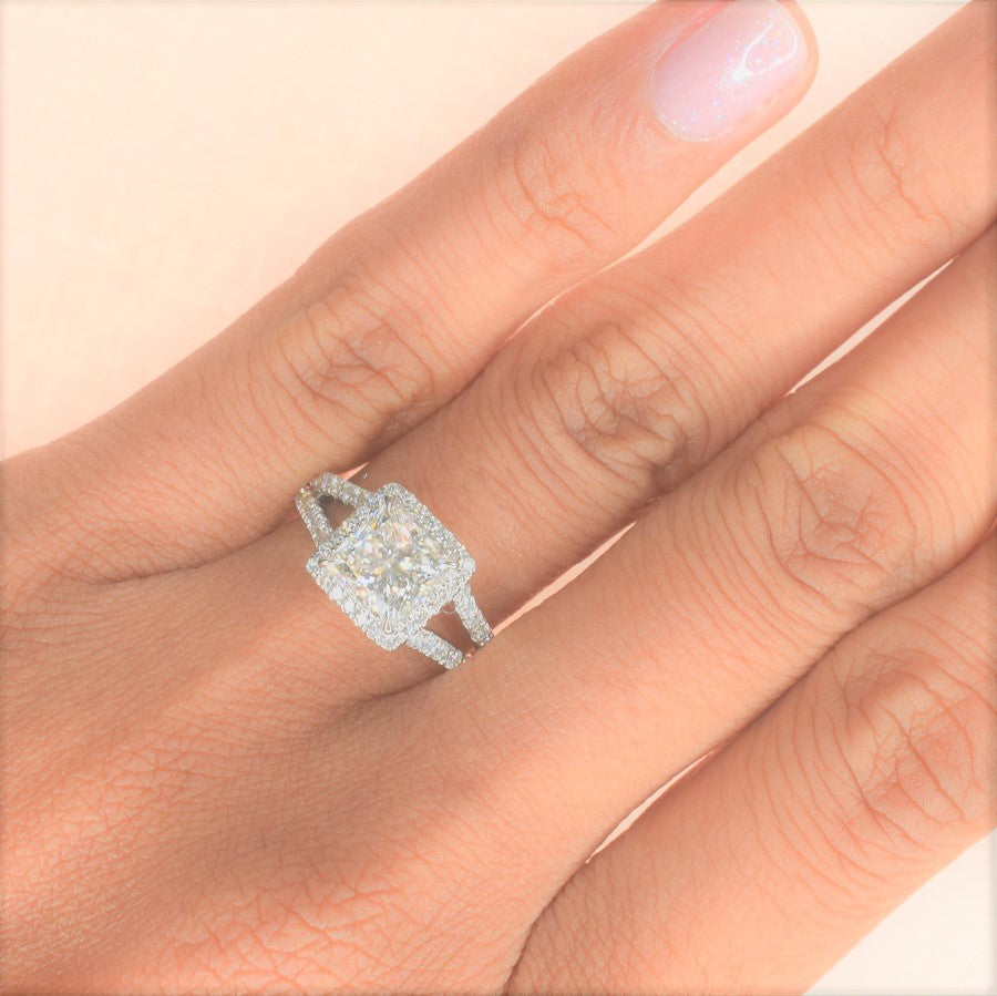 Princess Cut Diamond Ring with a Halo and Split Shank
