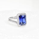 Cobalt Blue Sapphire Ring with Pave Set Diamonds