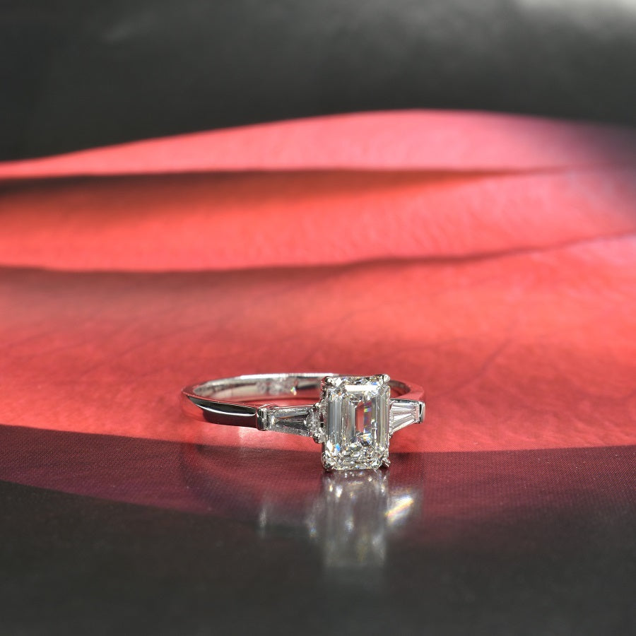 Emerald Cut Trilogy Ring with Baguette Tapers