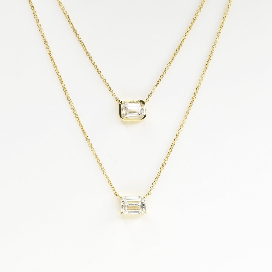 Bezel Set Emerald Cut Diamond Necklace