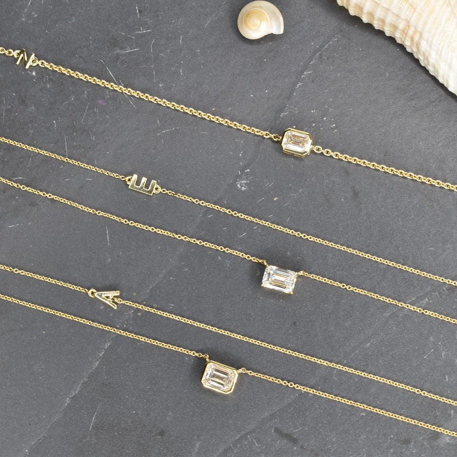 Bezel Set Emerald Cut Diamond Necklace