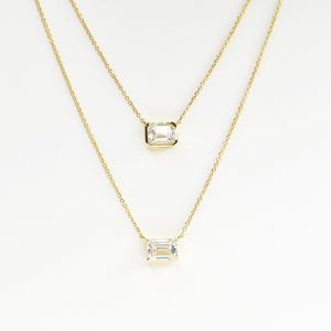 Bezel Set Emerald Cut Diamond Necklace