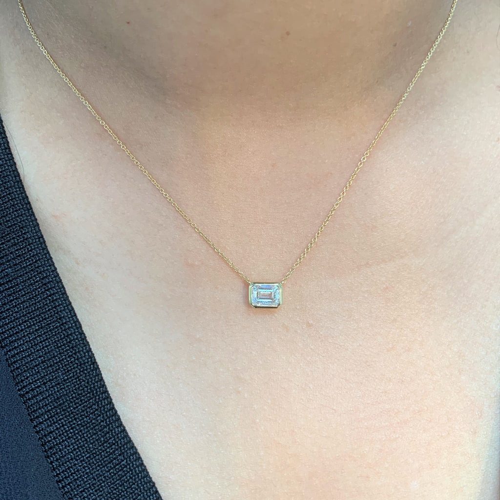 Bezel Set Emerald Cut Diamond Necklace