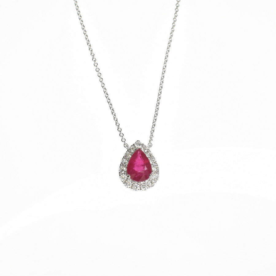 Pear Ruby Halo Necklace