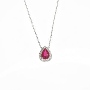 Pear Ruby Halo Necklace