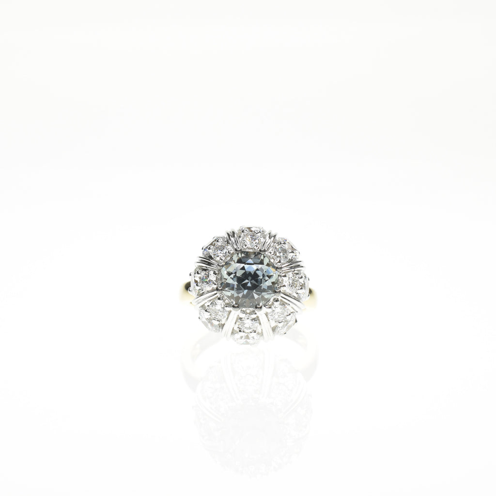 Dome Diamond Ring with a Sapphire