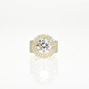 Round Diamond Double Halo Ring with a Pave Band