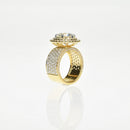 Round Diamond Double Halo Ring with a Pave Band