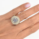 Round Diamond Double Halo Ring with a Pave Band