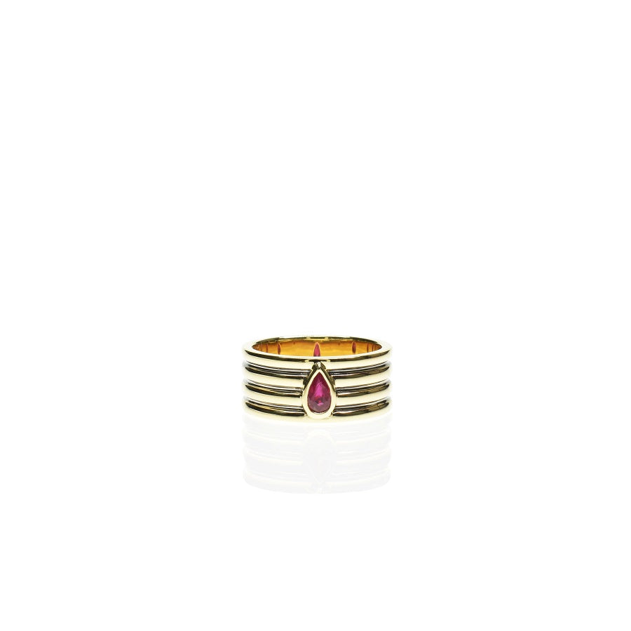 Pear Ruby Gold Band Ring
