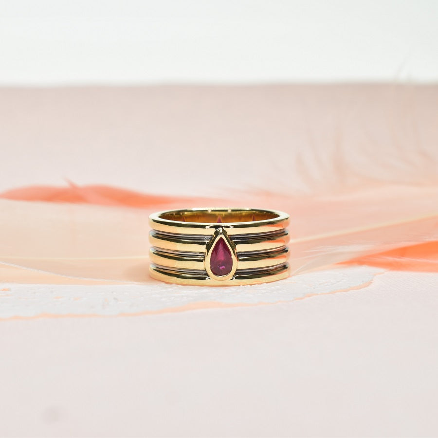 Pear Ruby Gold Band Ring