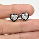 1ct Heart Shaped Earrings with Black Enamel