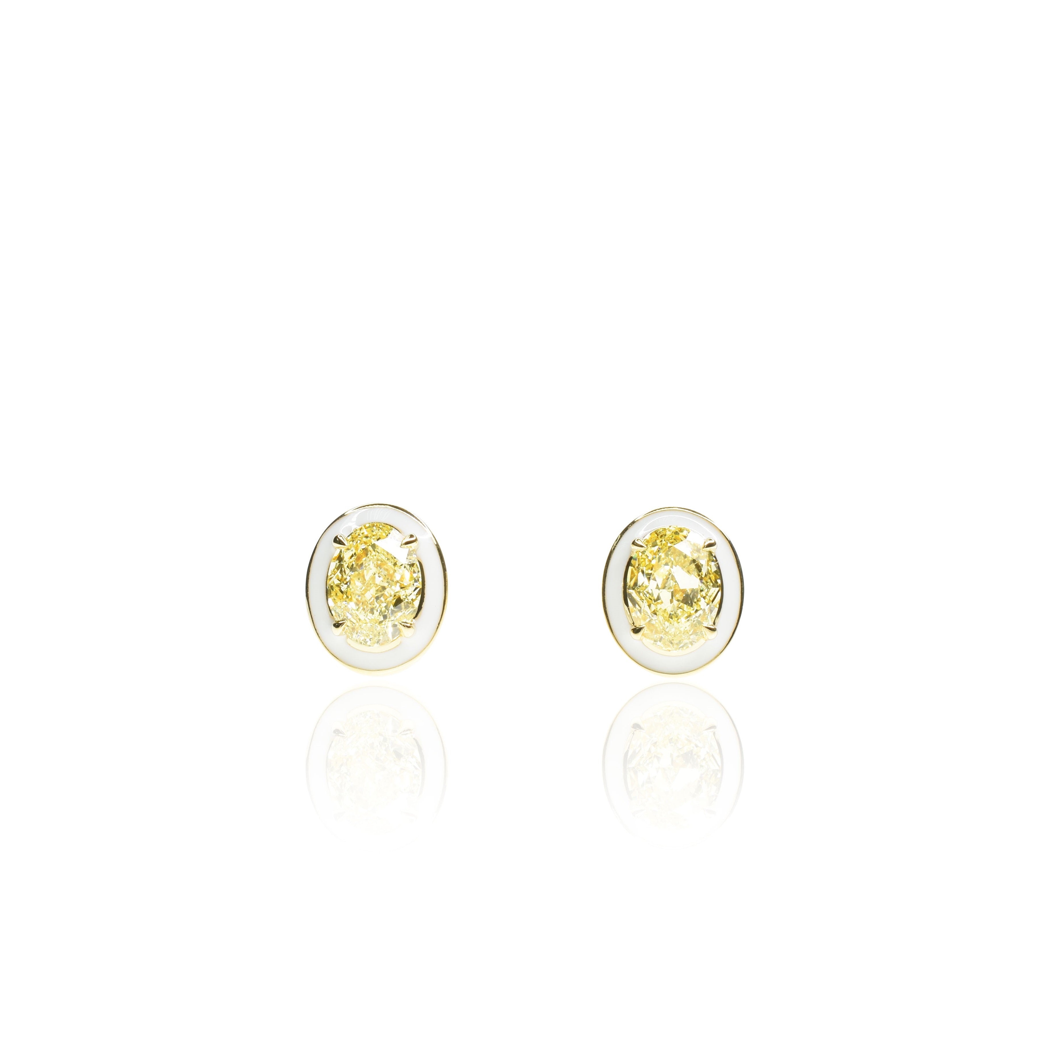 Fancy Yellow Diamond Earrings with Enamel