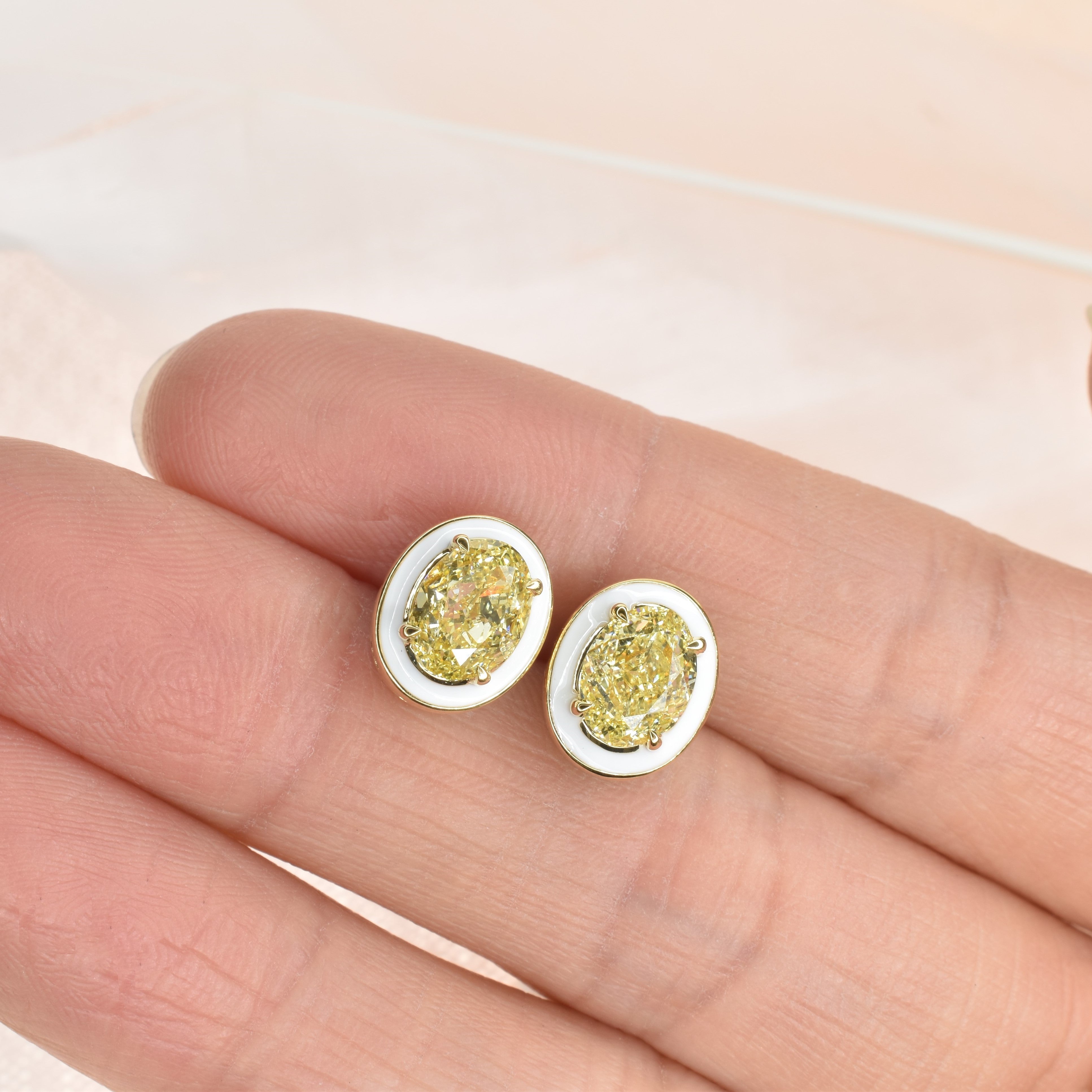 Fancy Yellow Diamond Earrings with Enamel