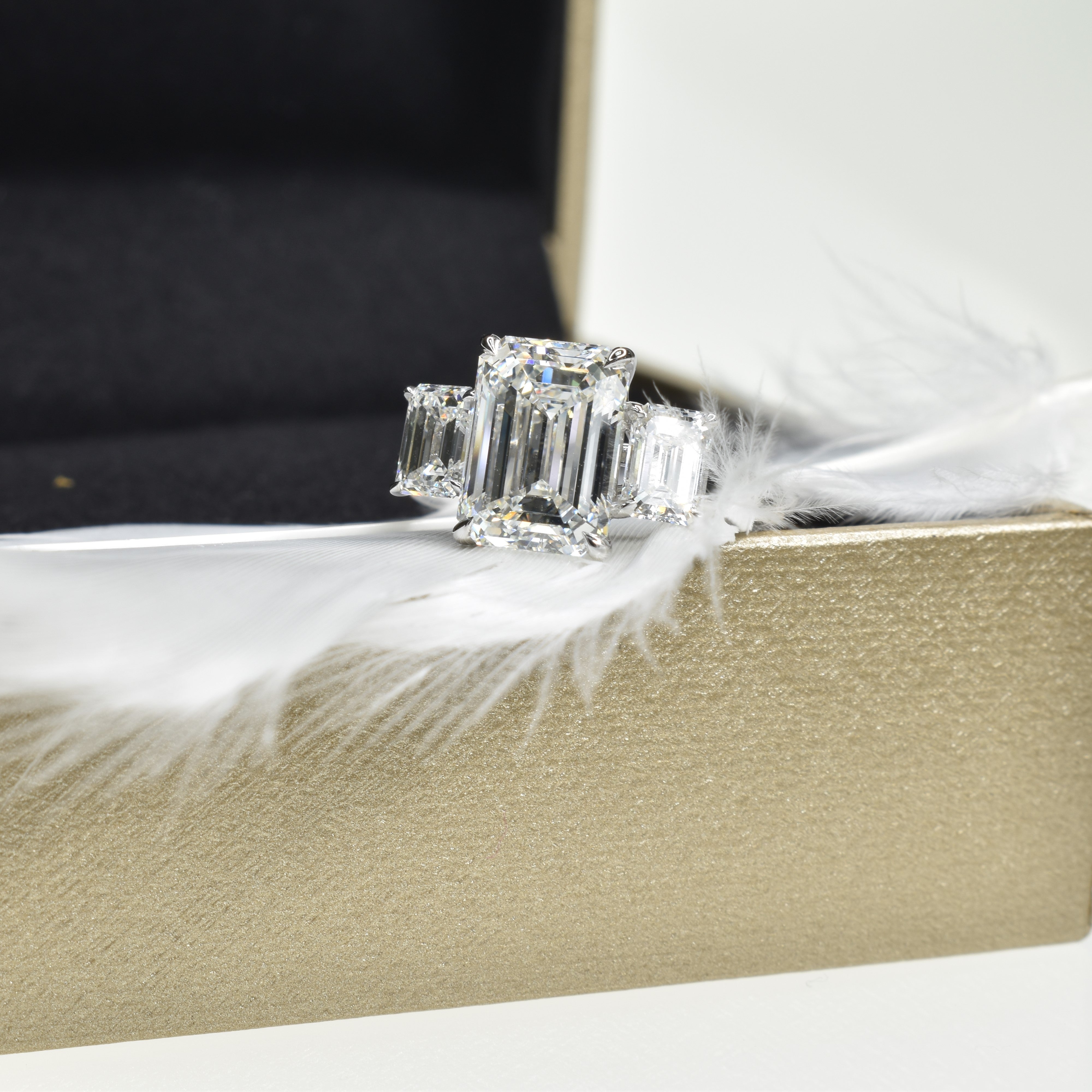 Emerald cut Triology Ring