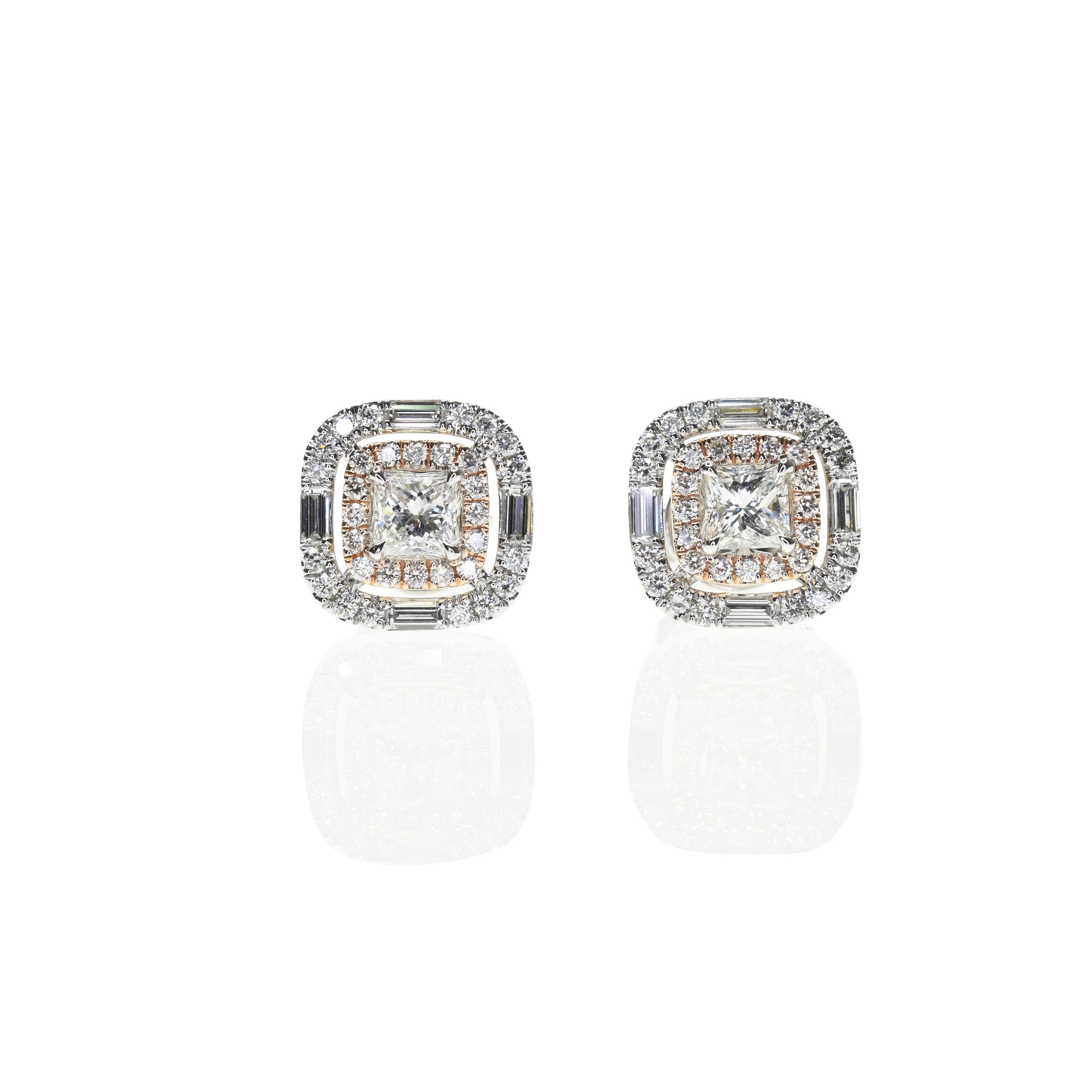 Princess Cut Diamond Double Halo Earrings