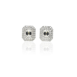 Emerald Cut Double Halo Diamond Earrings