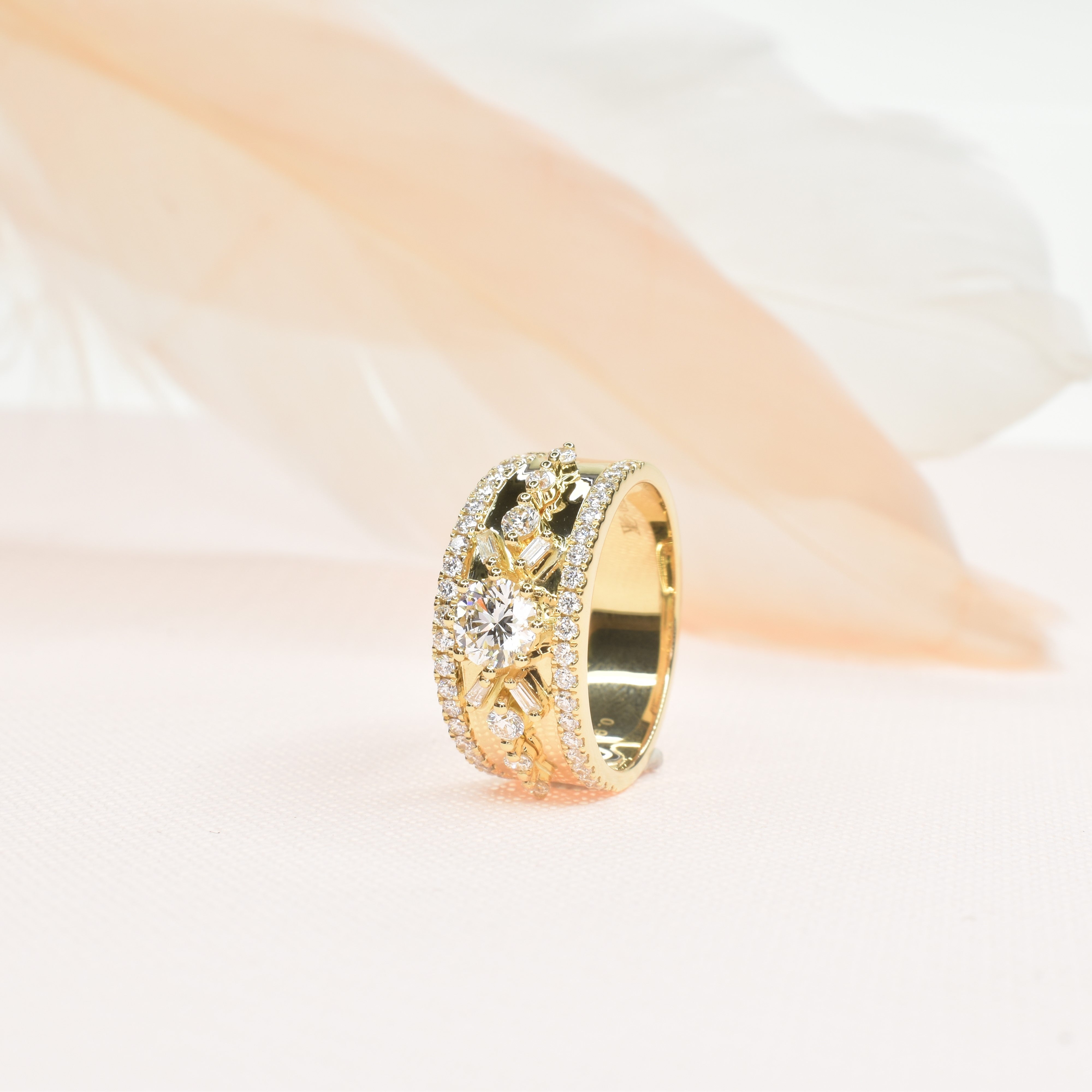 Wide band Pave Flower Ring