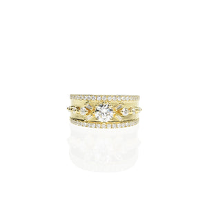 Wide band Pave Flower Ring