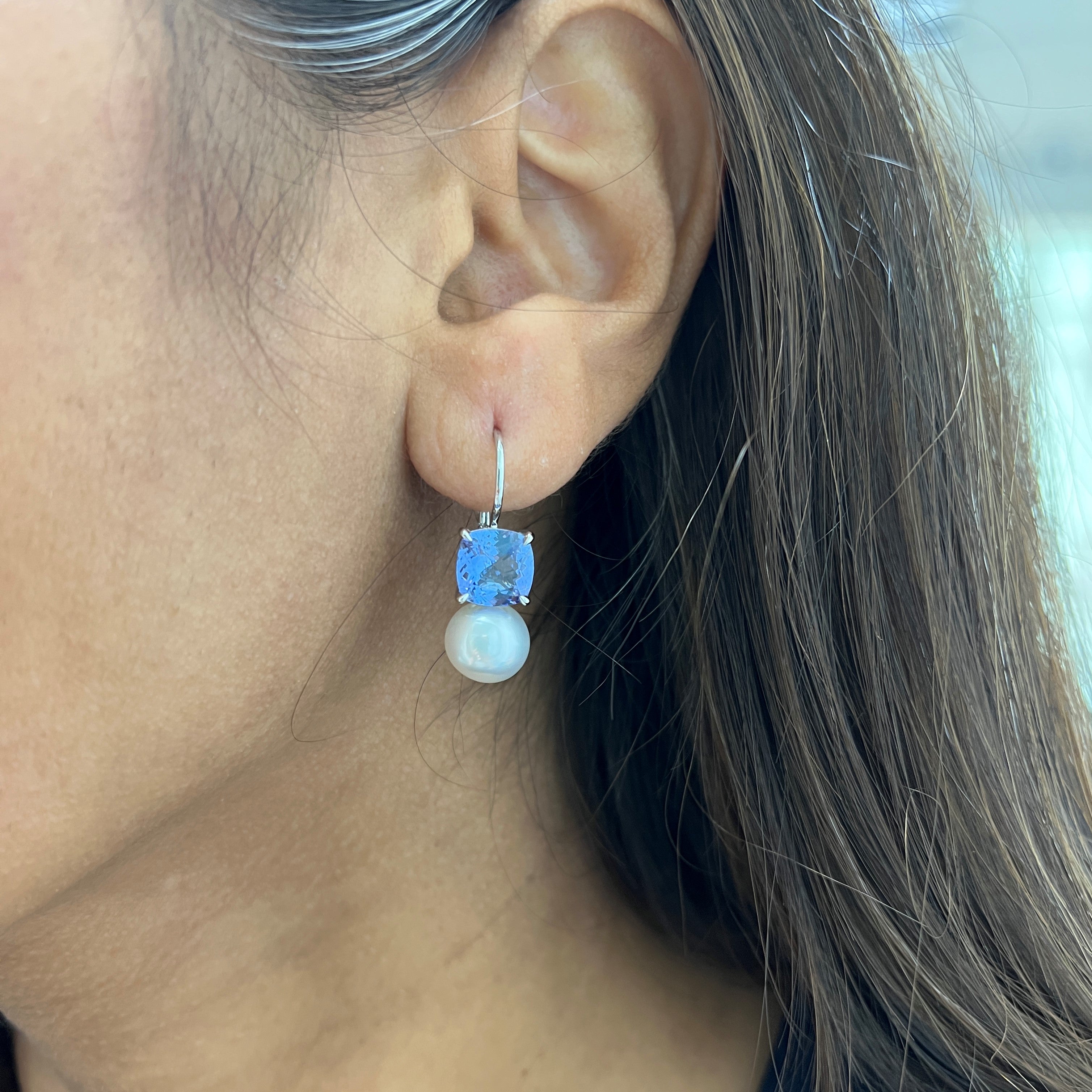 Tanzanite pearl earrings