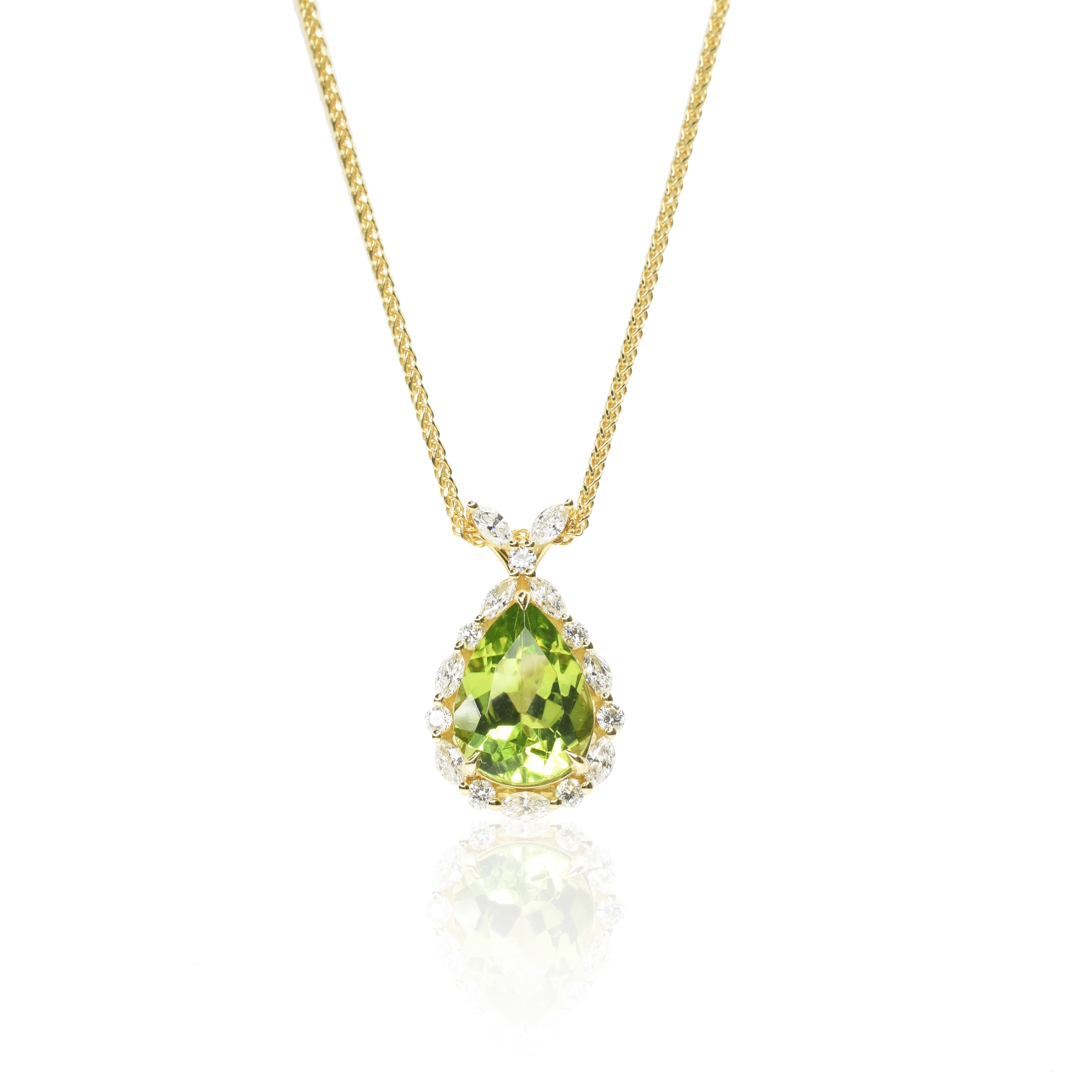 Peridot Pendant with a Marquise Diamond Halo