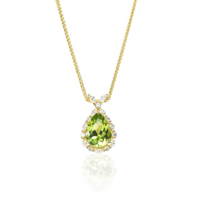 Peridot Pendant with a Marquise Diamond Halo