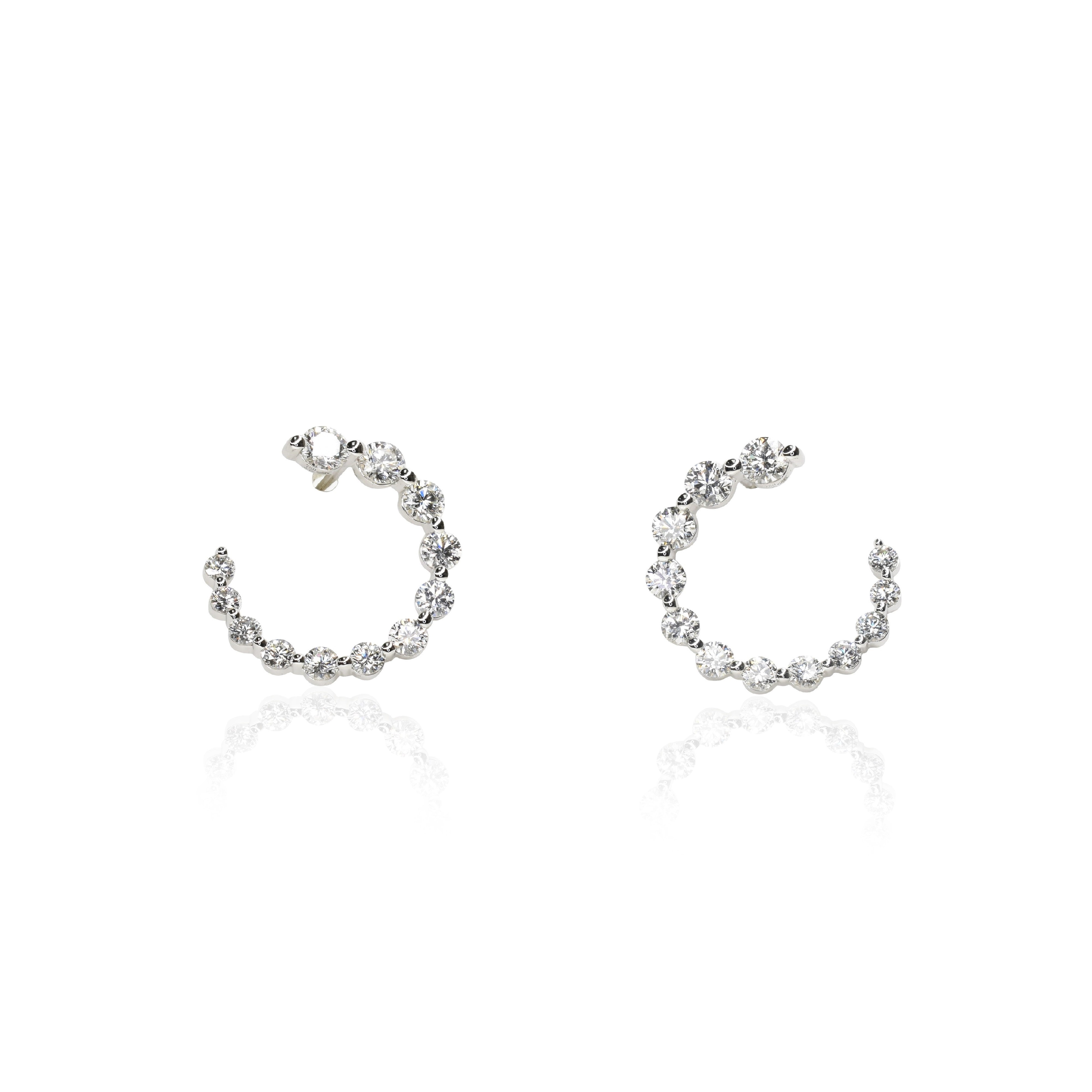 Graduated Swirl Diamond Front & Back Hoop Earrings Large