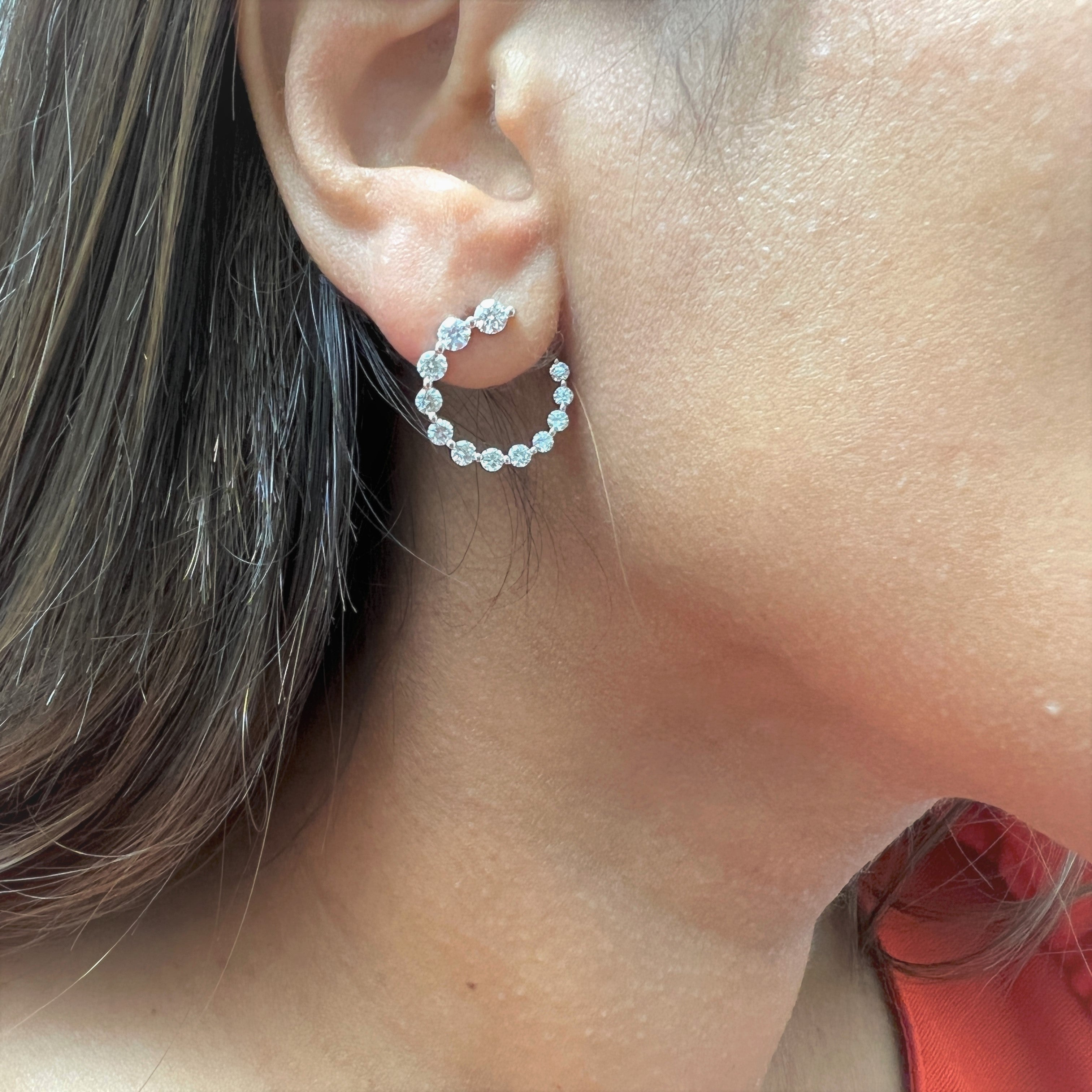 Graduated Swirl Diamond Front & Back Hoop Earrings Large