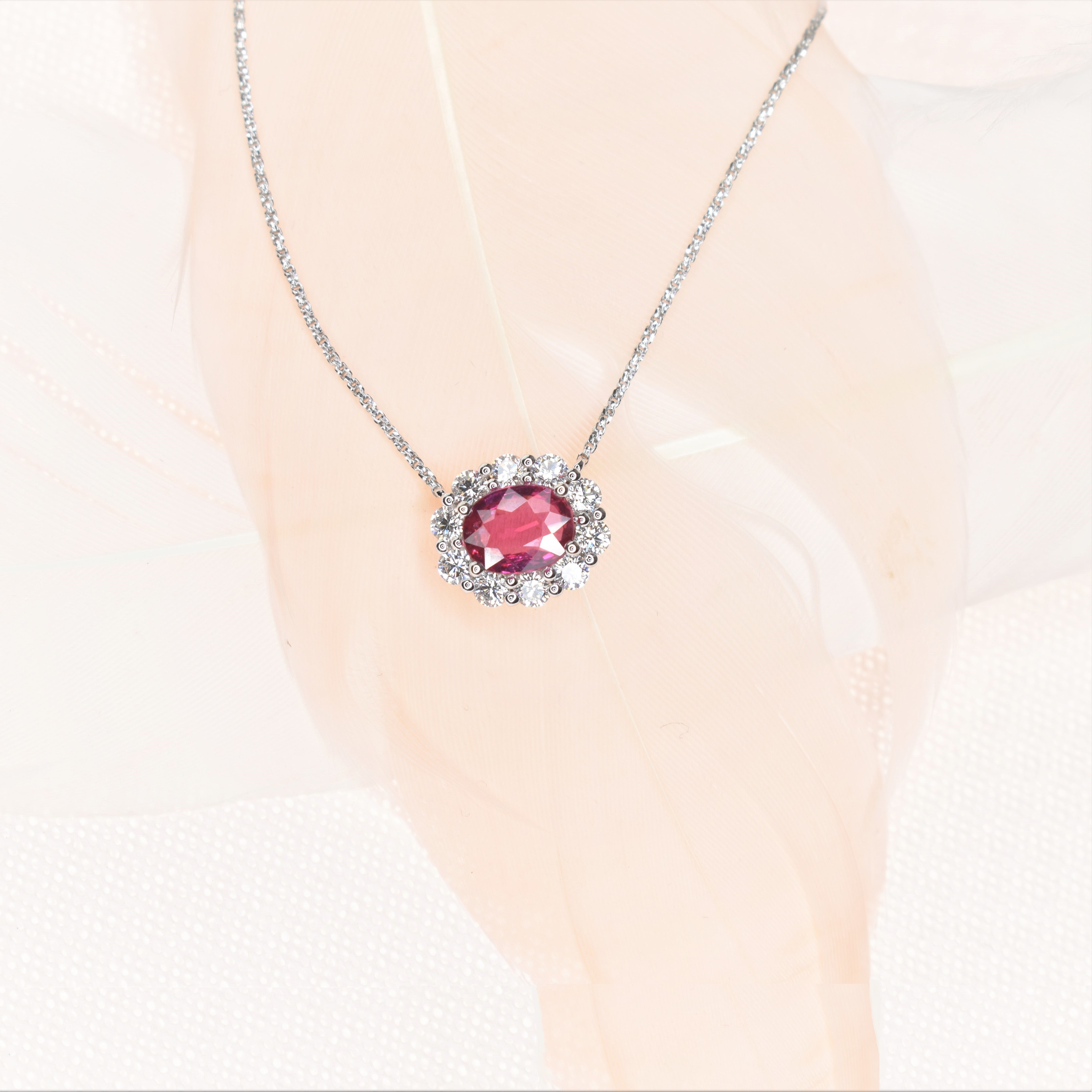Ruby Diamond Halo Necklace