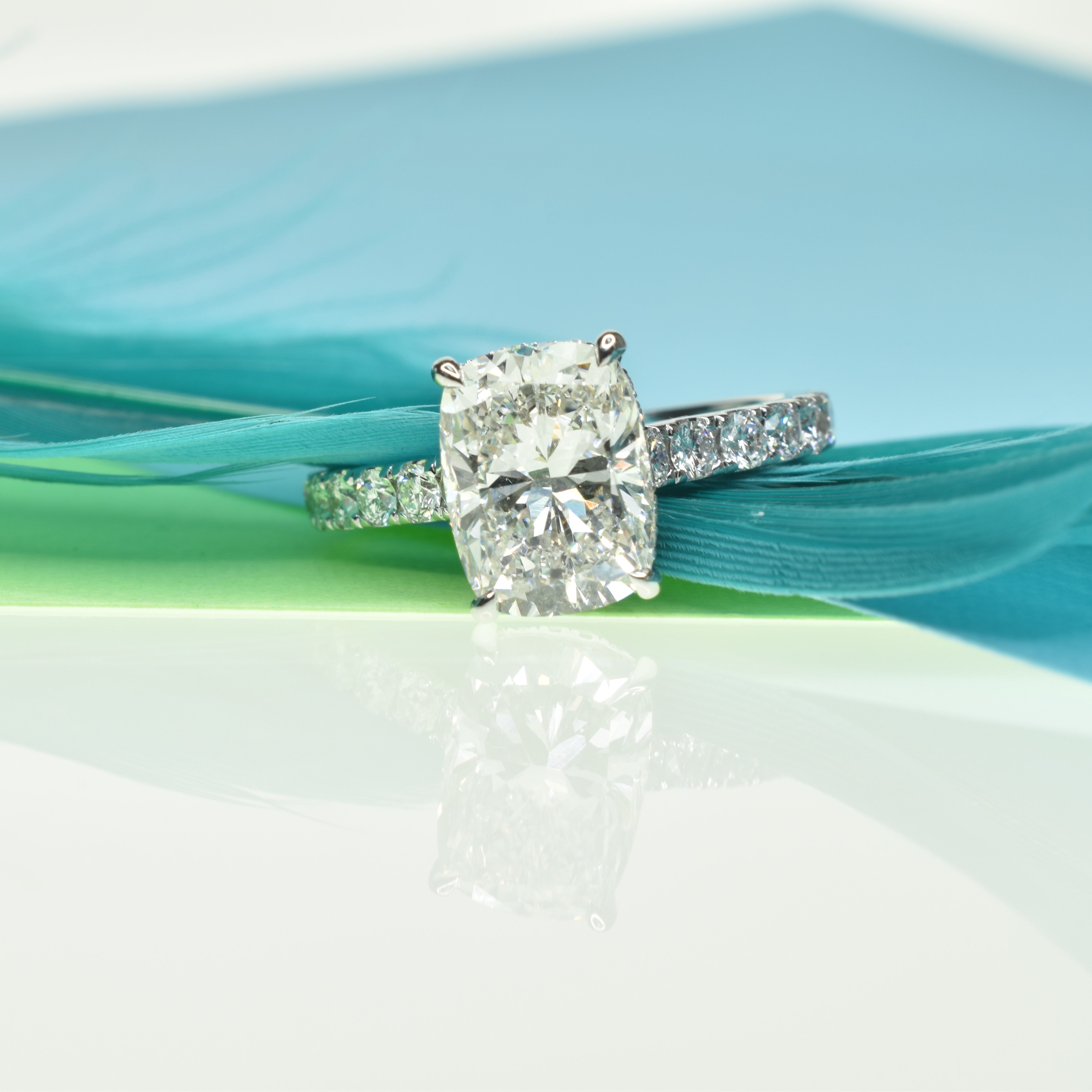 Cushion Cut Ring with a Pave Band