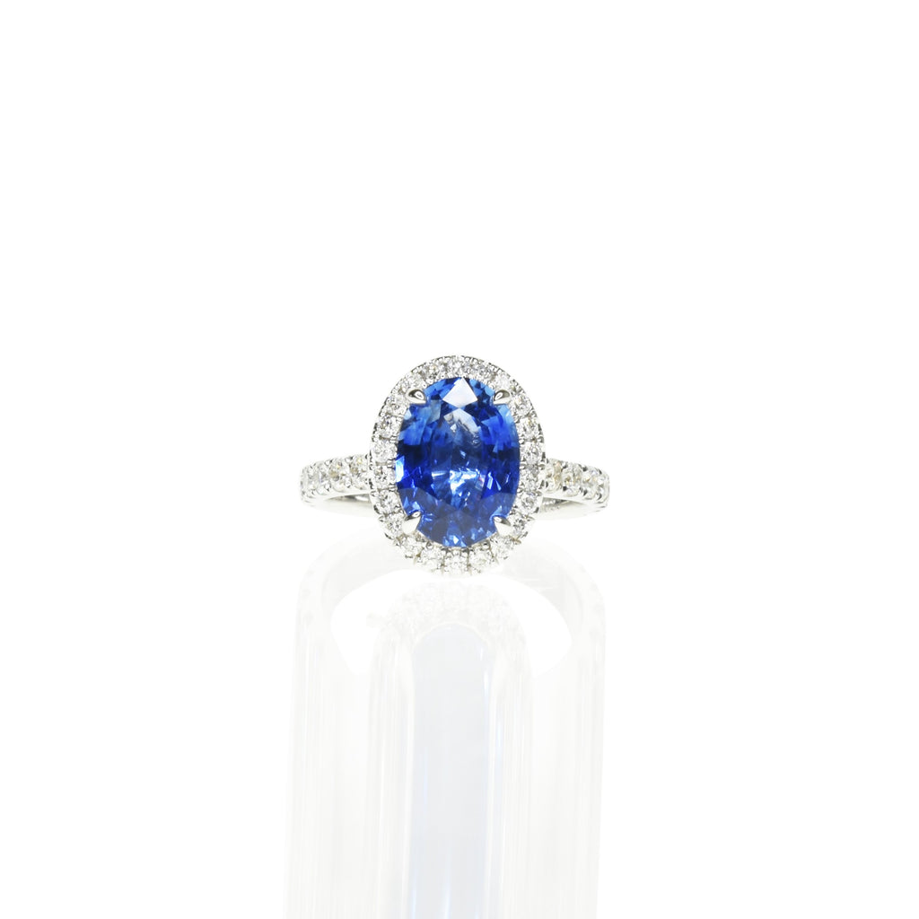 Cornflower Blue Sapphire Diamond Halo Ring