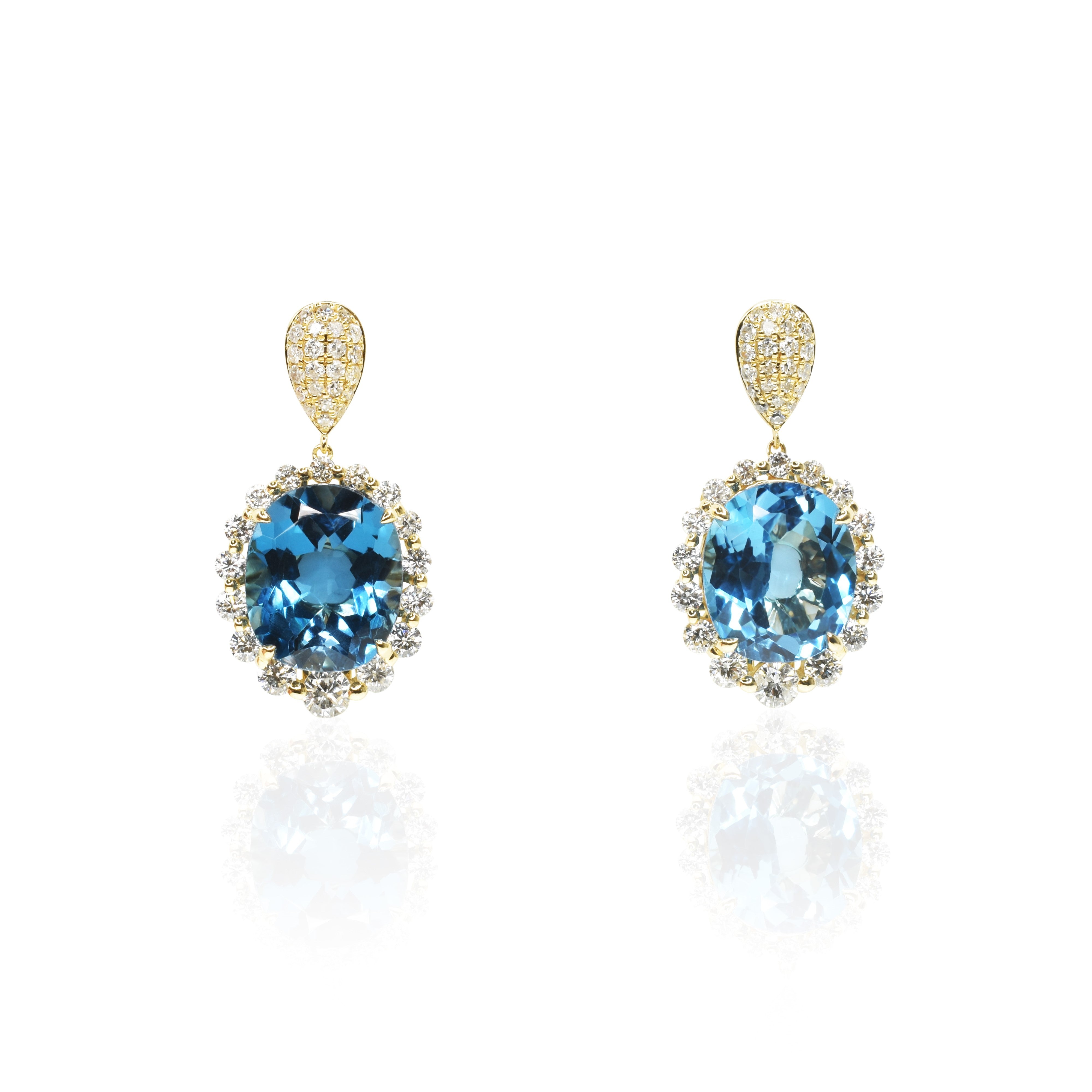 Oval Blue Topaz with Diamond Halo Earrings