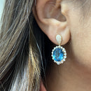 Oval Blue Topaz with Diamond Halo Earrings