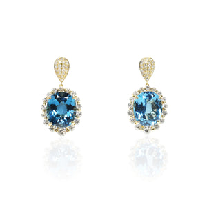 Oval Blue Topaz with Diamond Halo Earrings